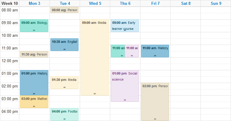 Week. Filter Calendar